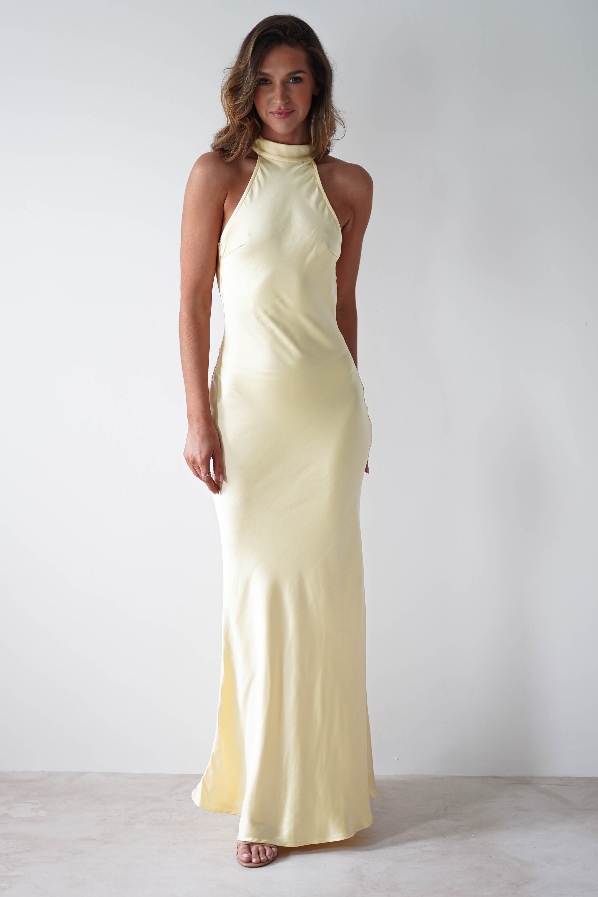 Natalia Soft Satin Maxi Dress | Lemon - Oh Hello Clothing