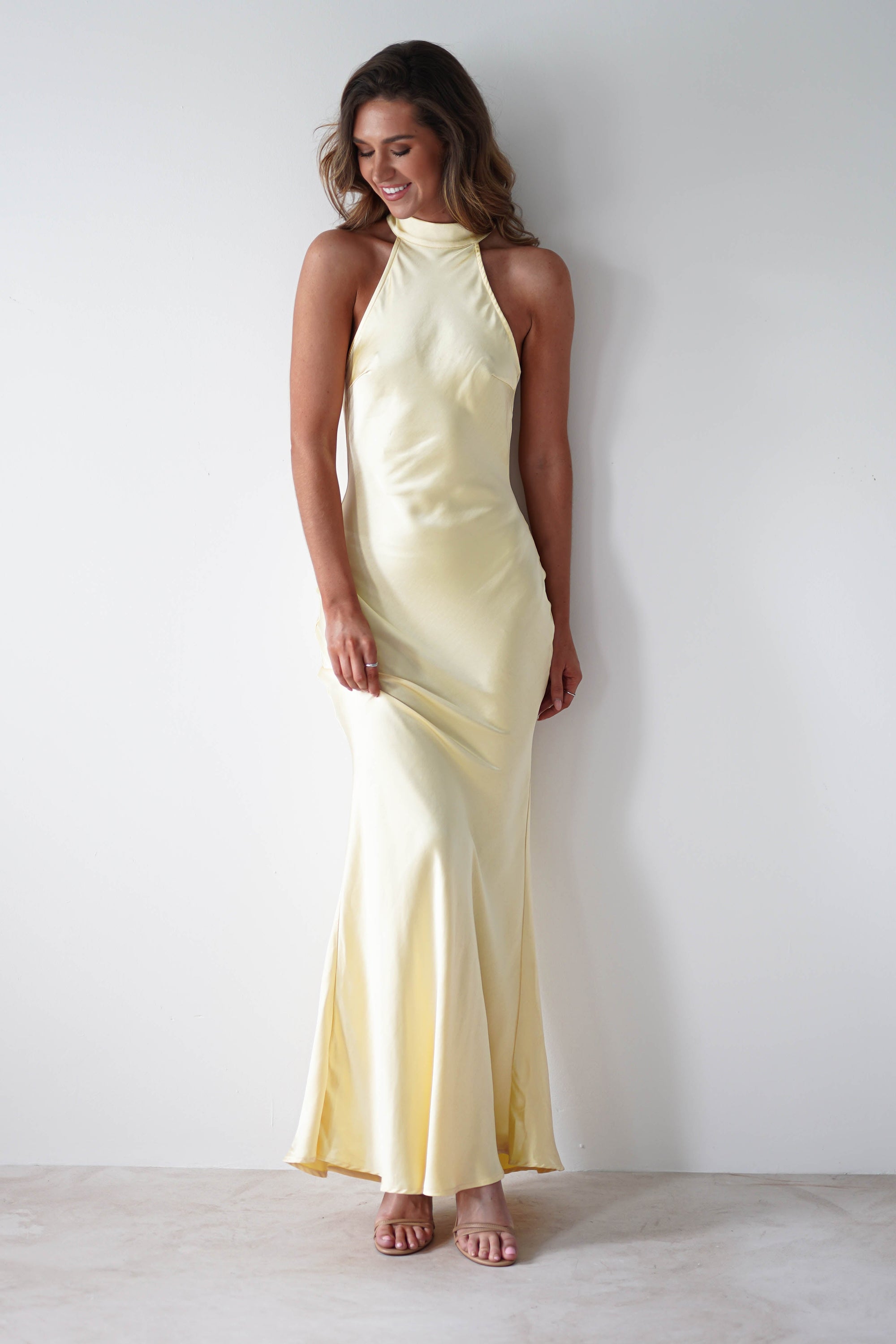 Natalia Soft Satin Maxi Dress | Lemon - Oh Hello Clothing