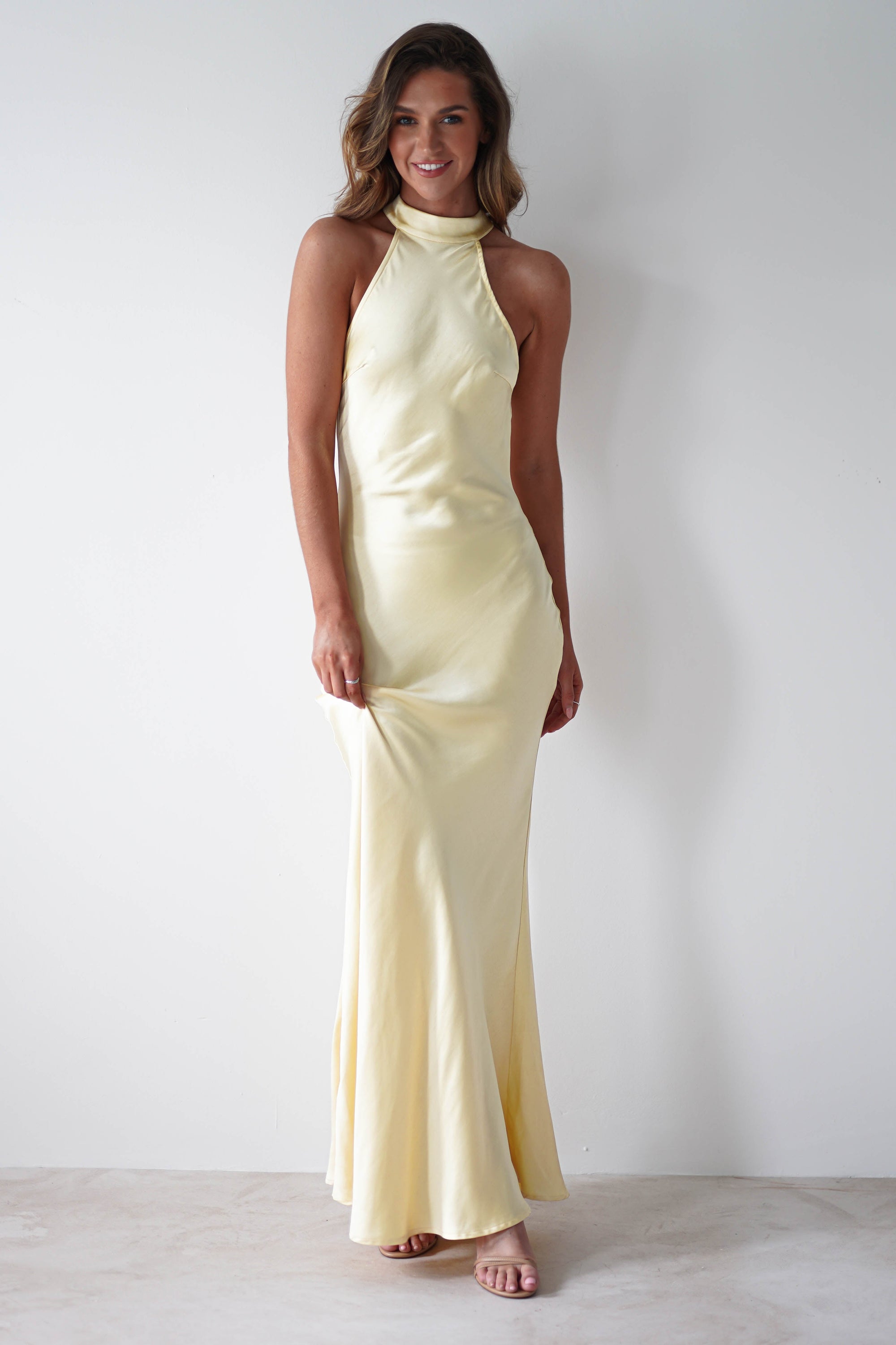 Natalia Soft Satin Maxi Dress | Lemon - Oh Hello Clothing