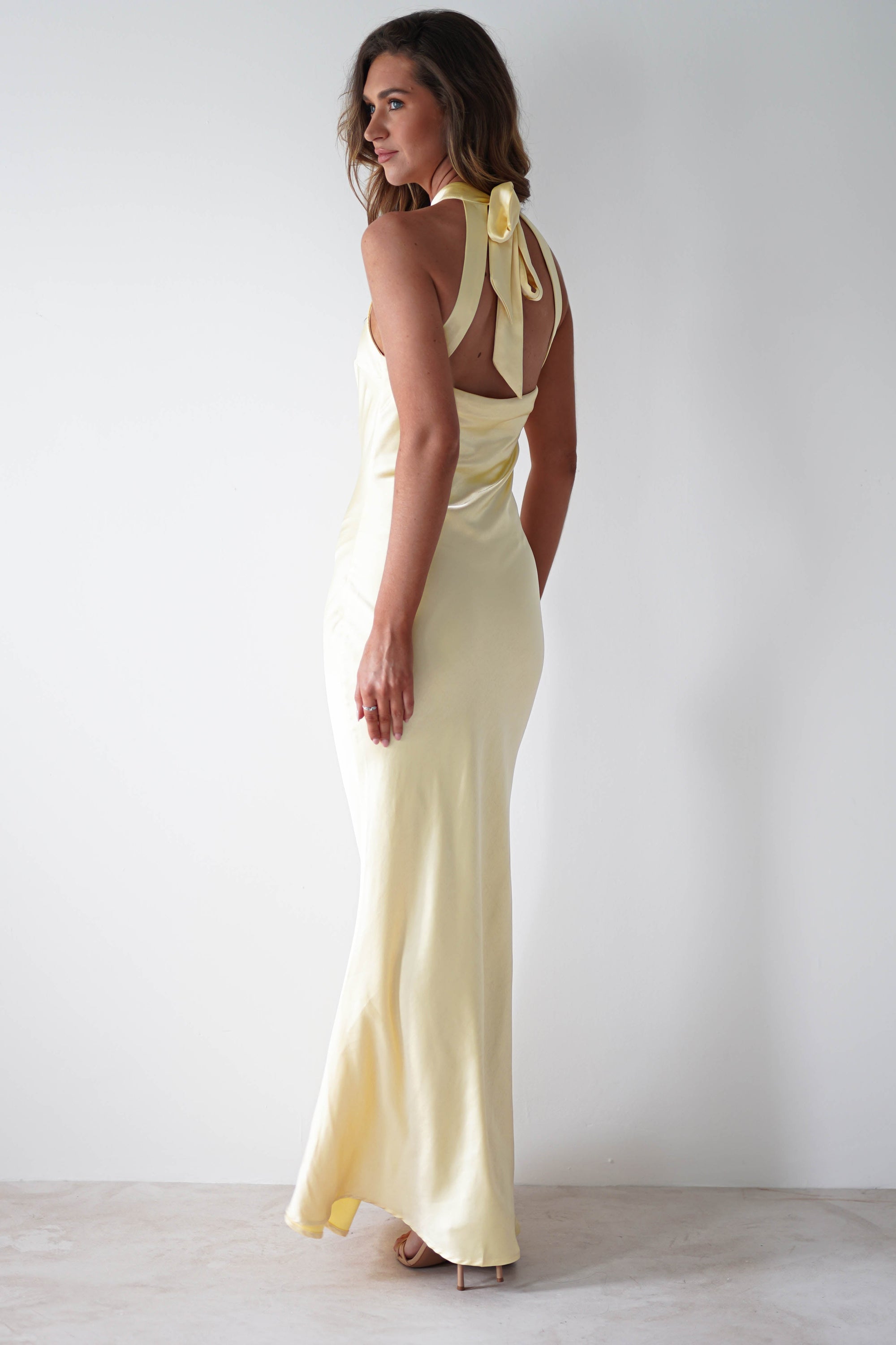 Natalia Soft Satin Maxi Dress | Lemon - Oh Hello Clothing