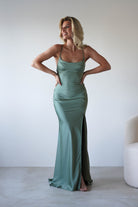 Elsa Matte Satin Maxi Gown | Olive - Oh Hello Clothing