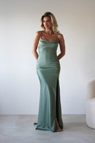 Elsa Matte Satin Maxi Gown | Olive - Oh Hello Clothing