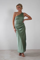 Meera Soft Matte Satin Midaxi  | Olive - Oh Hello Clothing