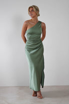 Meera Soft Matte Satin Midaxi  | Olive - Oh Hello Clothing