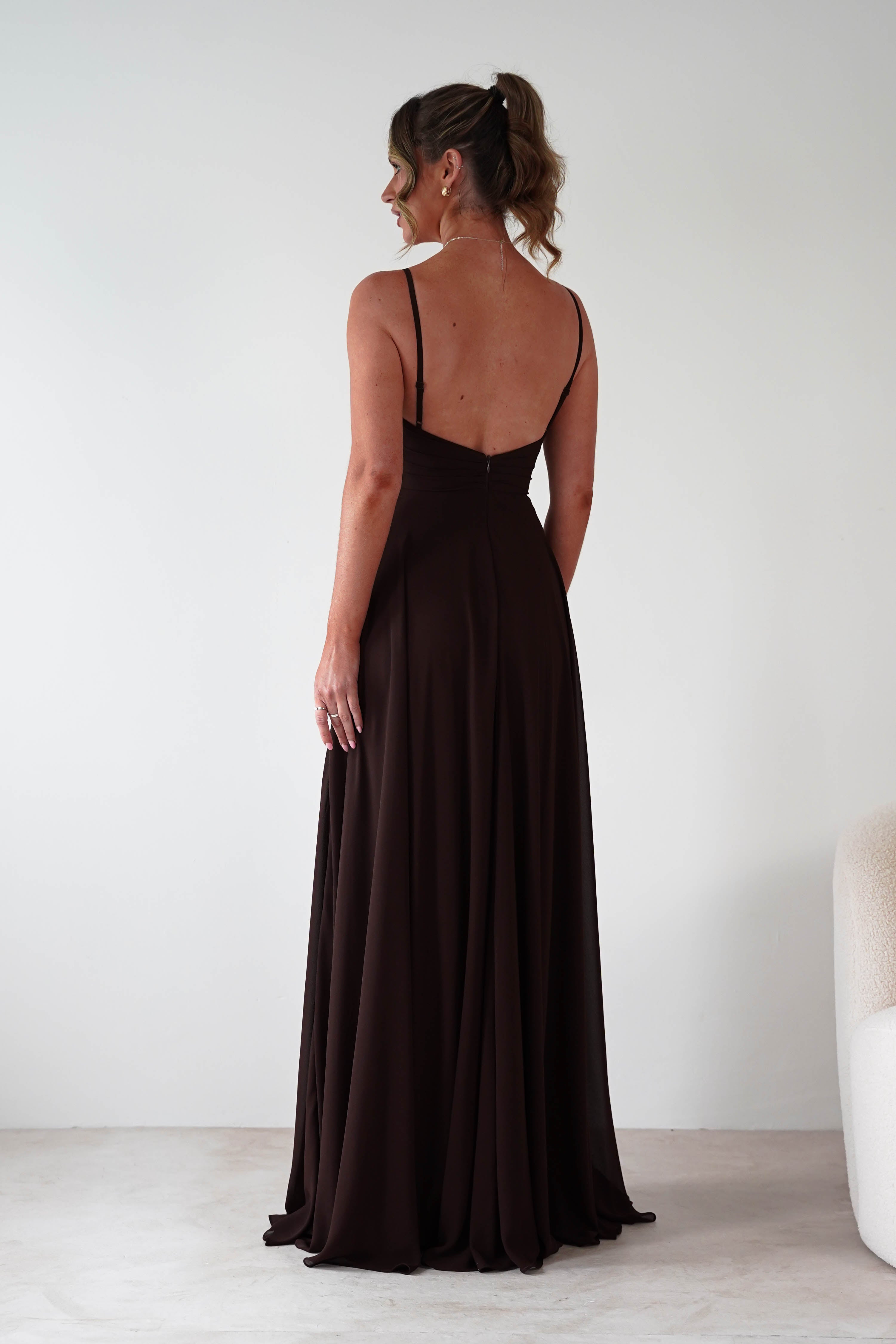 PINK BOOM Dresses 1*DONE -PBLOOM-F8002-BROWN MAXI DRESS