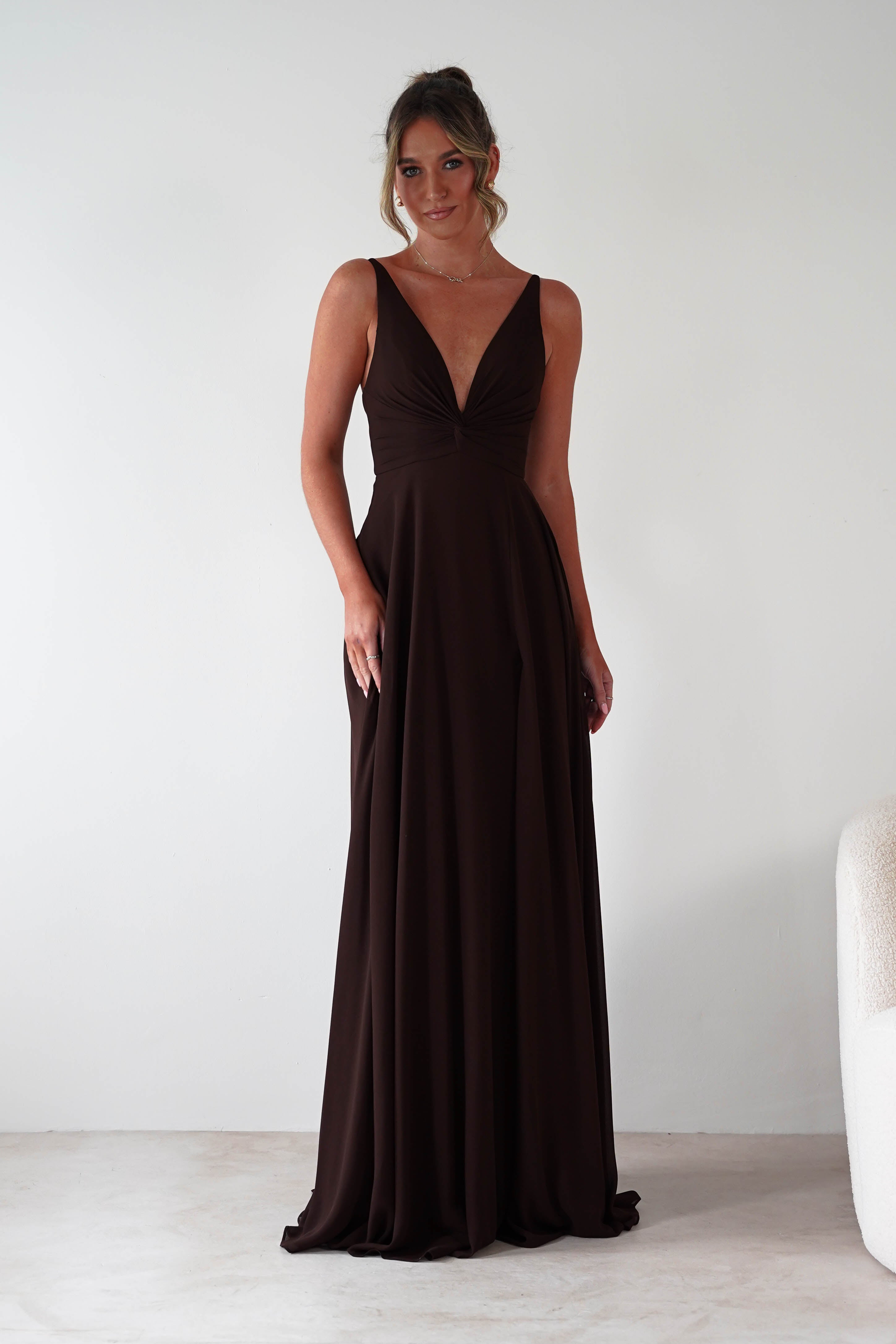 PINK BOOM Dresses 1*DONE -PBLOOM-F8002-BROWN MAXI DRESS