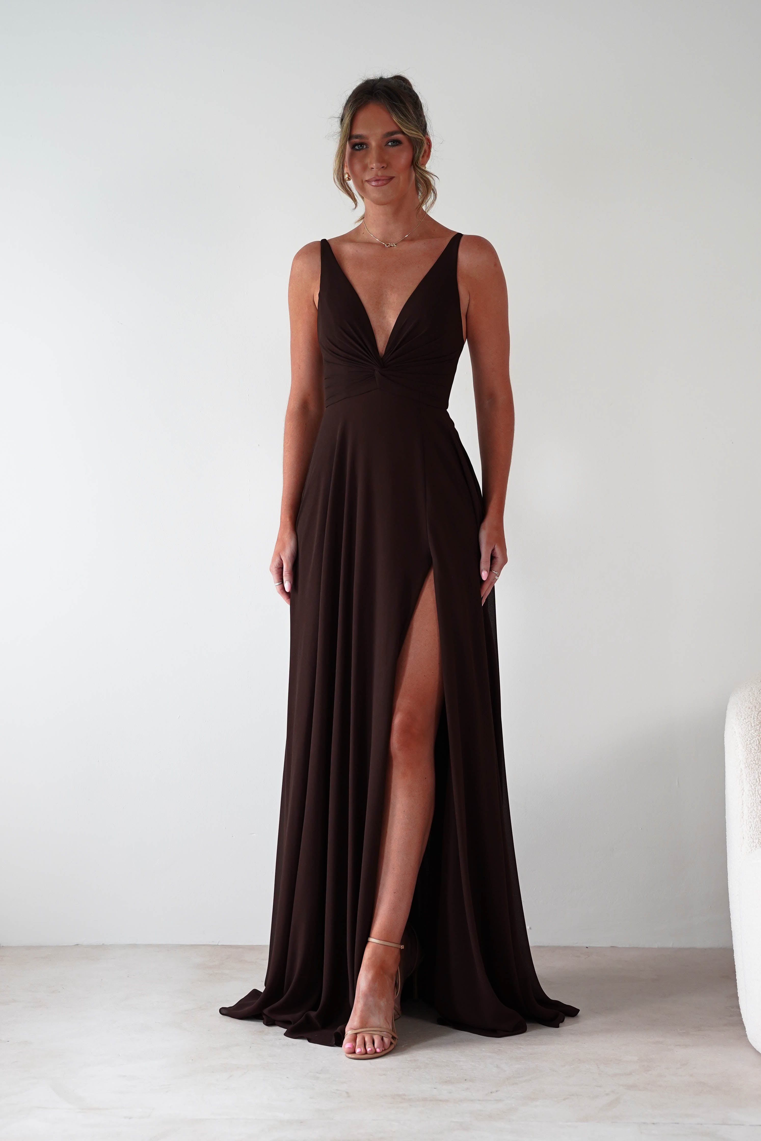 PINK BOOM Dresses 1*DONE -PBLOOM-F8002-BROWN MAXI DRESS