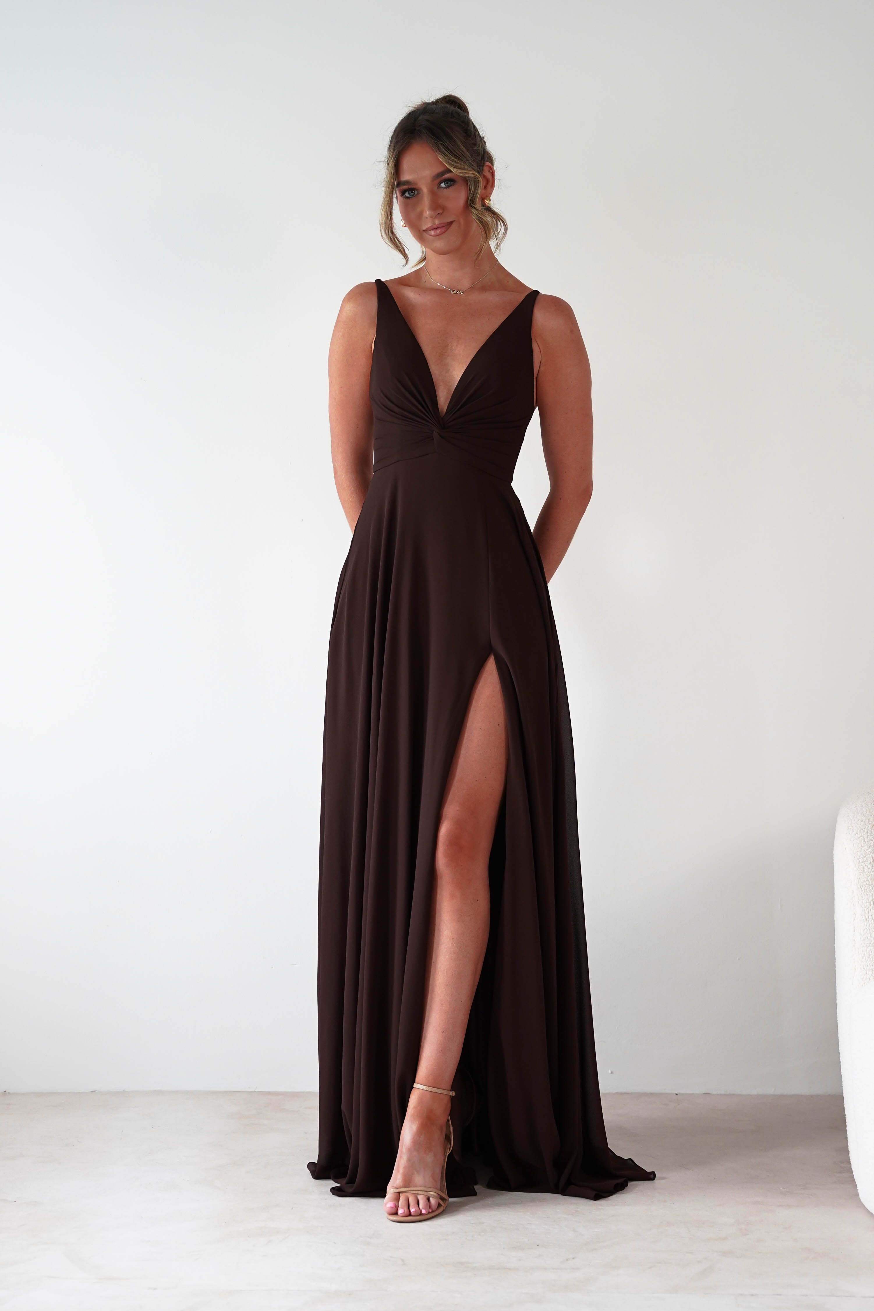PINK BOOM Dresses 1*DONE -PBLOOM-F8002-BROWN MAXI DRESS