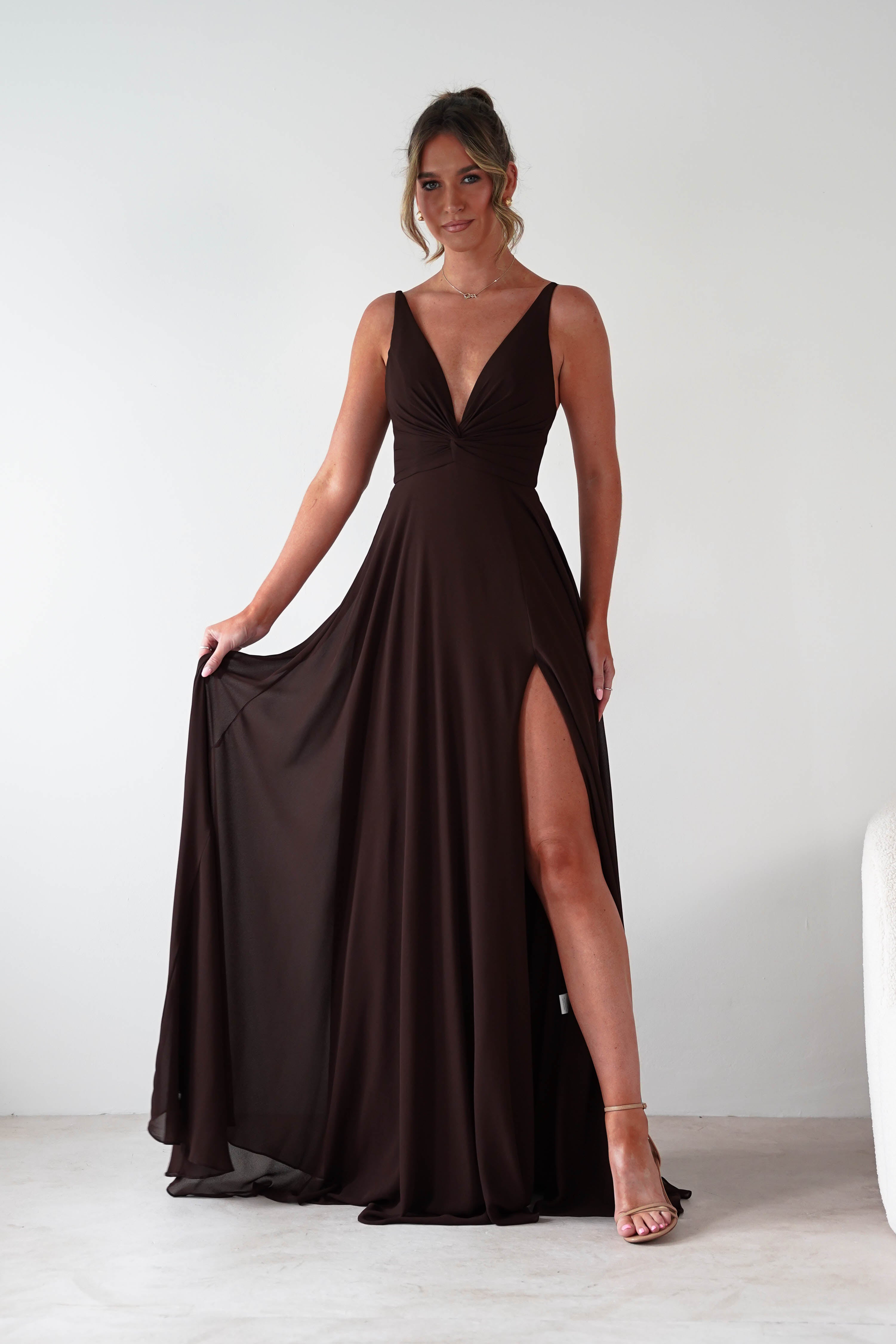 PINK BOOM Dresses 1*DONE -PBLOOM-F8002-BROWN MAXI DRESS