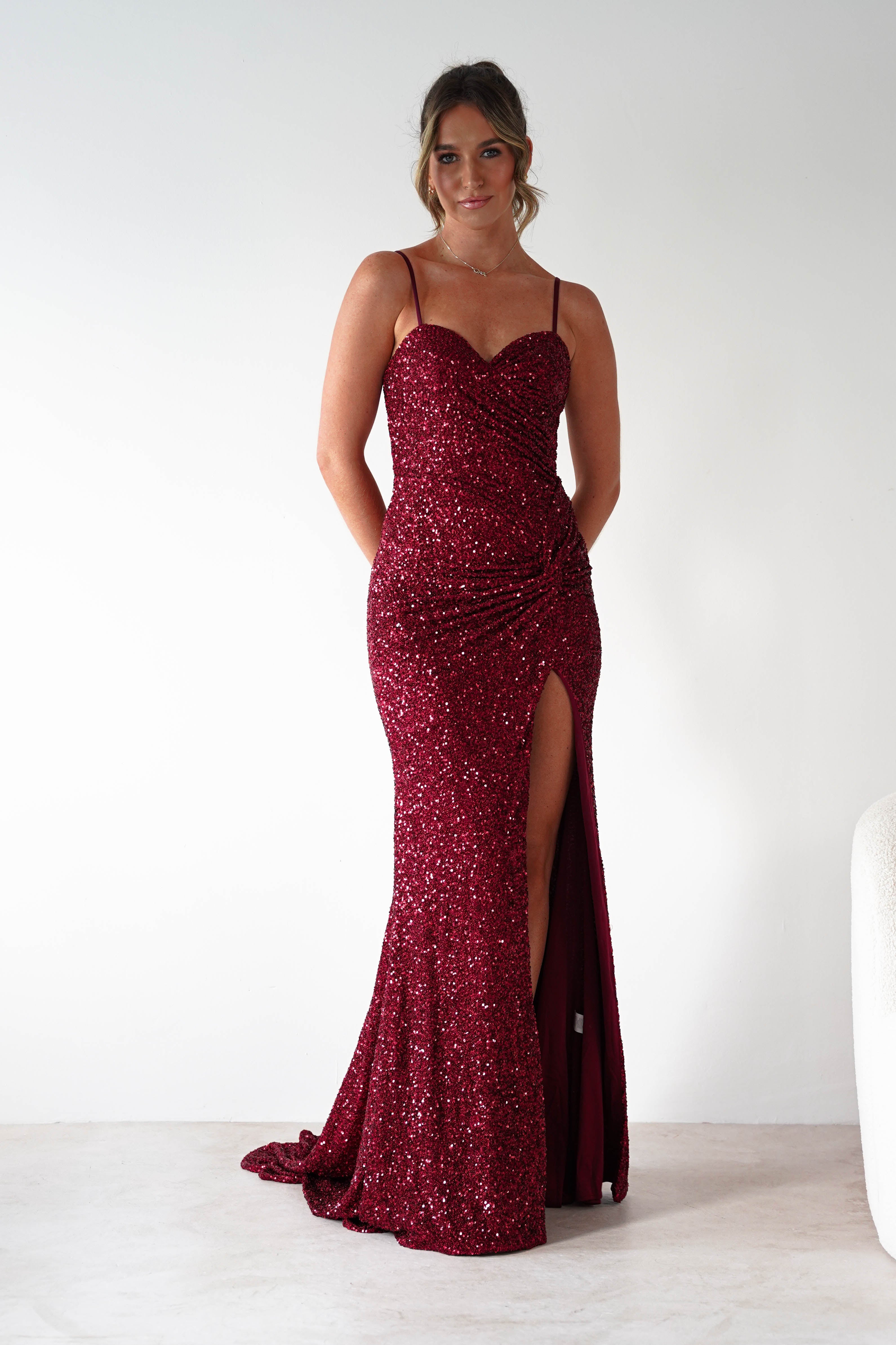 PINK BOOM Dresses 1*DONE -PBLOOM-F86031-RED SEQUIN GOWN