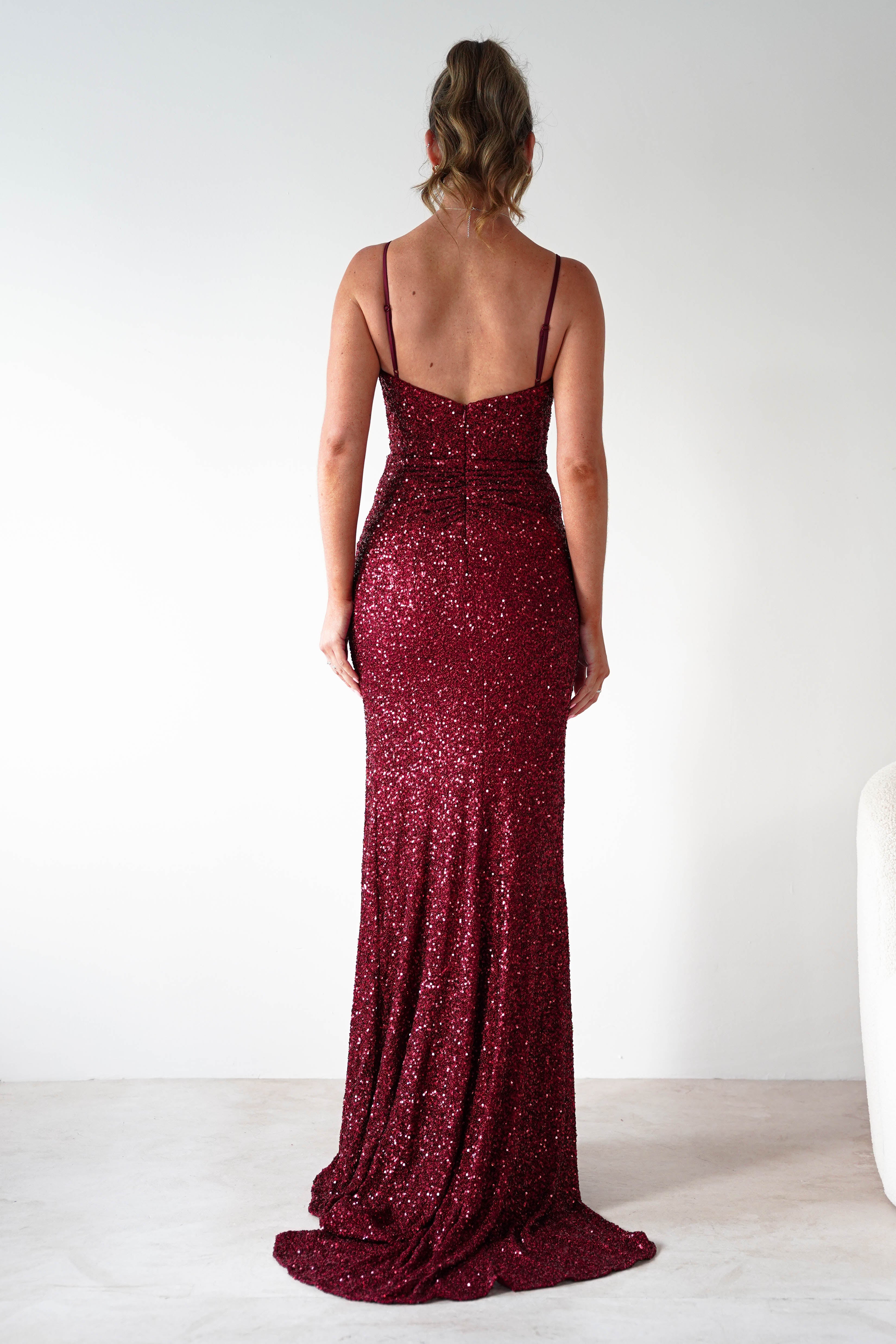 PINK BOOM Dresses 1*DONE -PBLOOM-F86031-RED SEQUIN GOWN