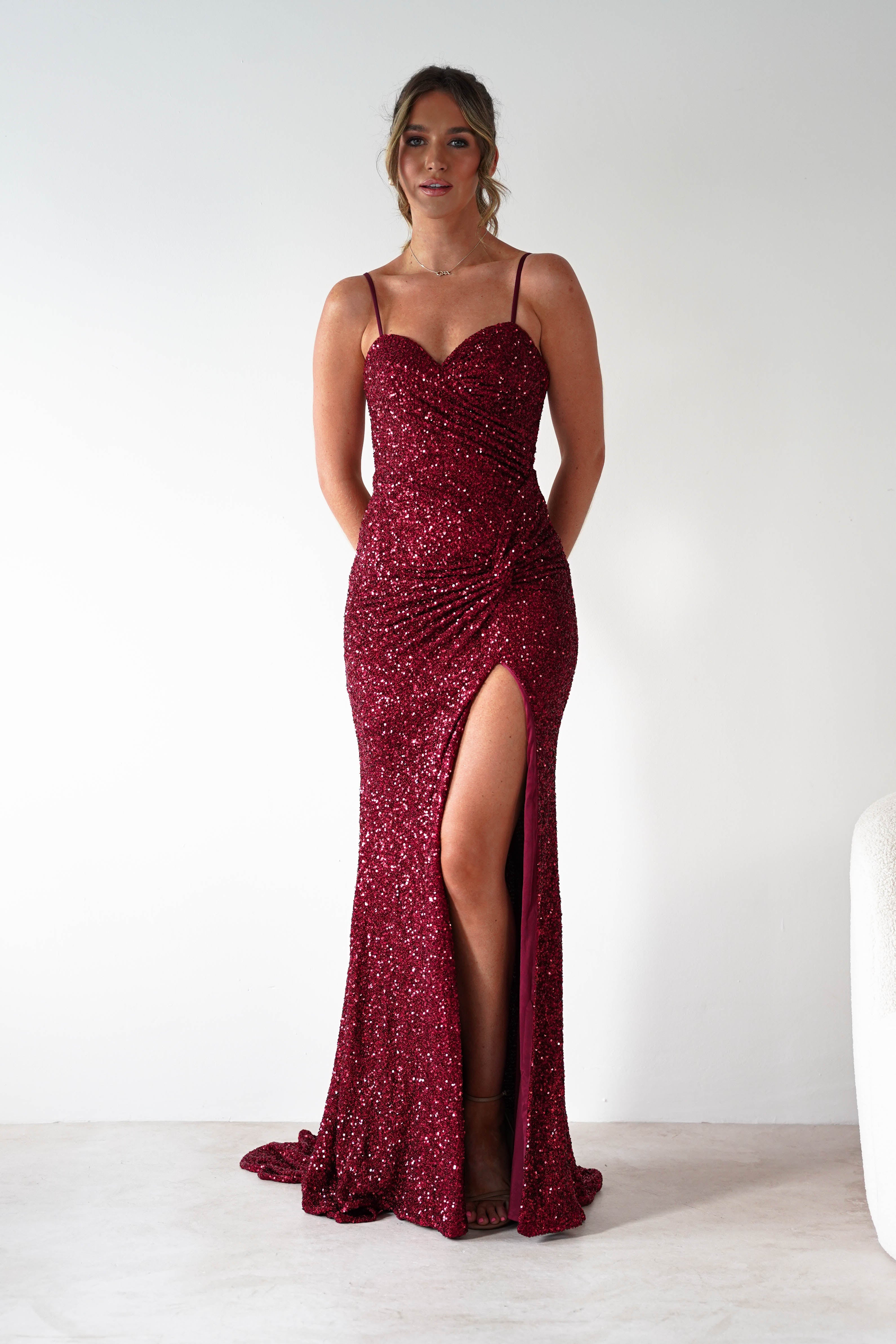 PINK BOOM Dresses 1*DONE -PBLOOM-F86031-RED SEQUIN GOWN