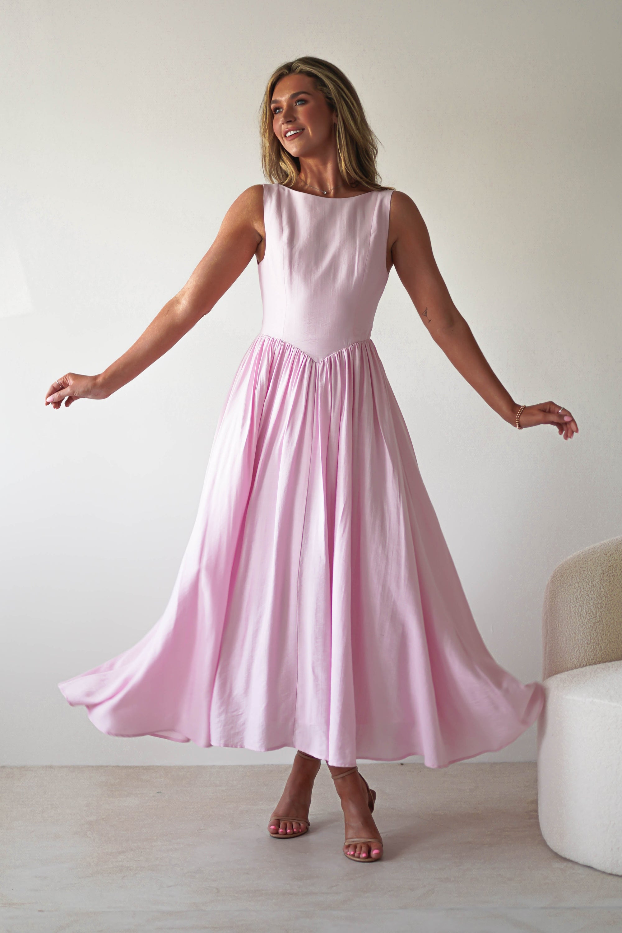 Monroe Skater Midaxi Dress | Pink | Oh Hello Clothing | XS (6)