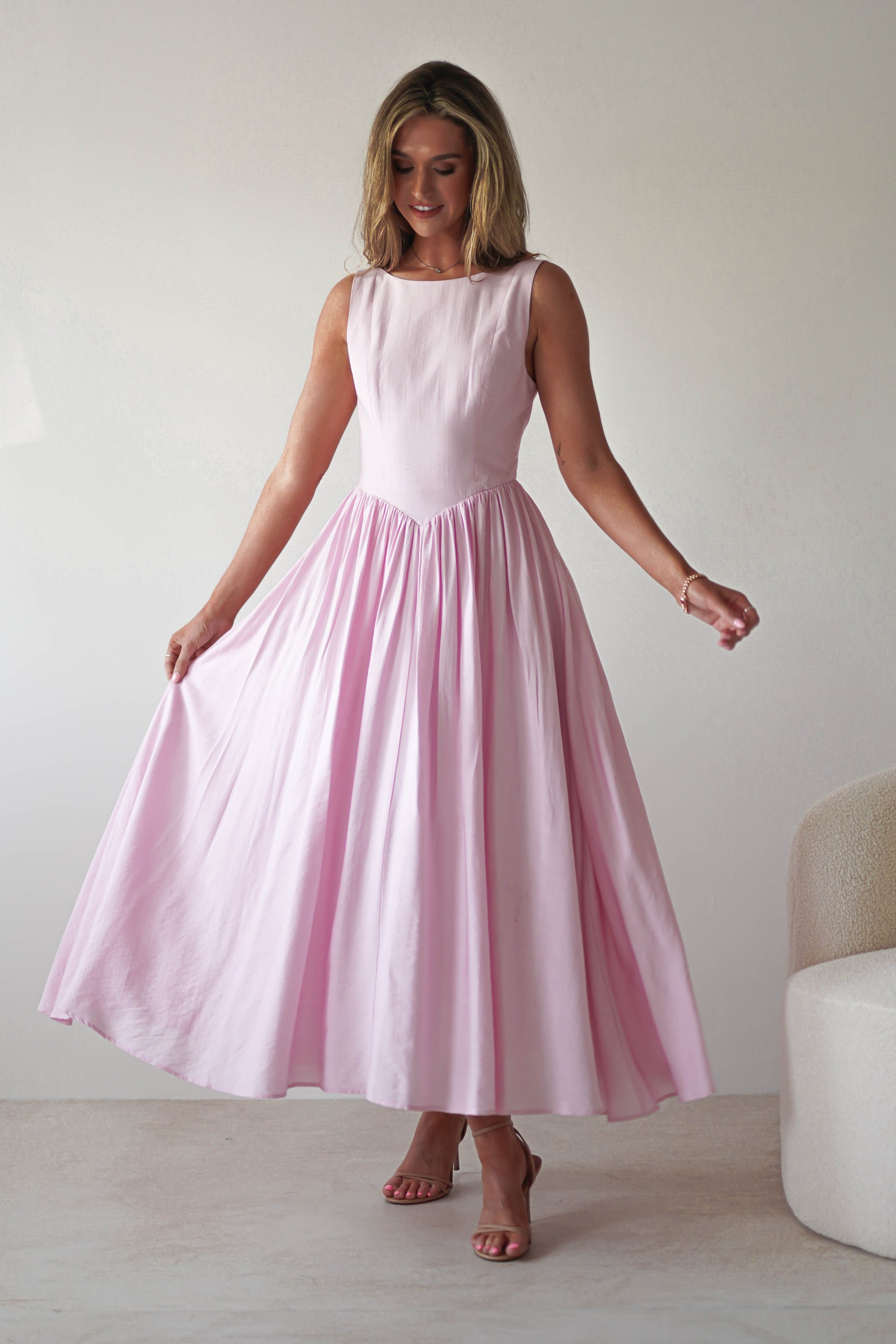 Monroe Skater Midaxi Dress | Pink | Oh Hello Clothing | XS (6)