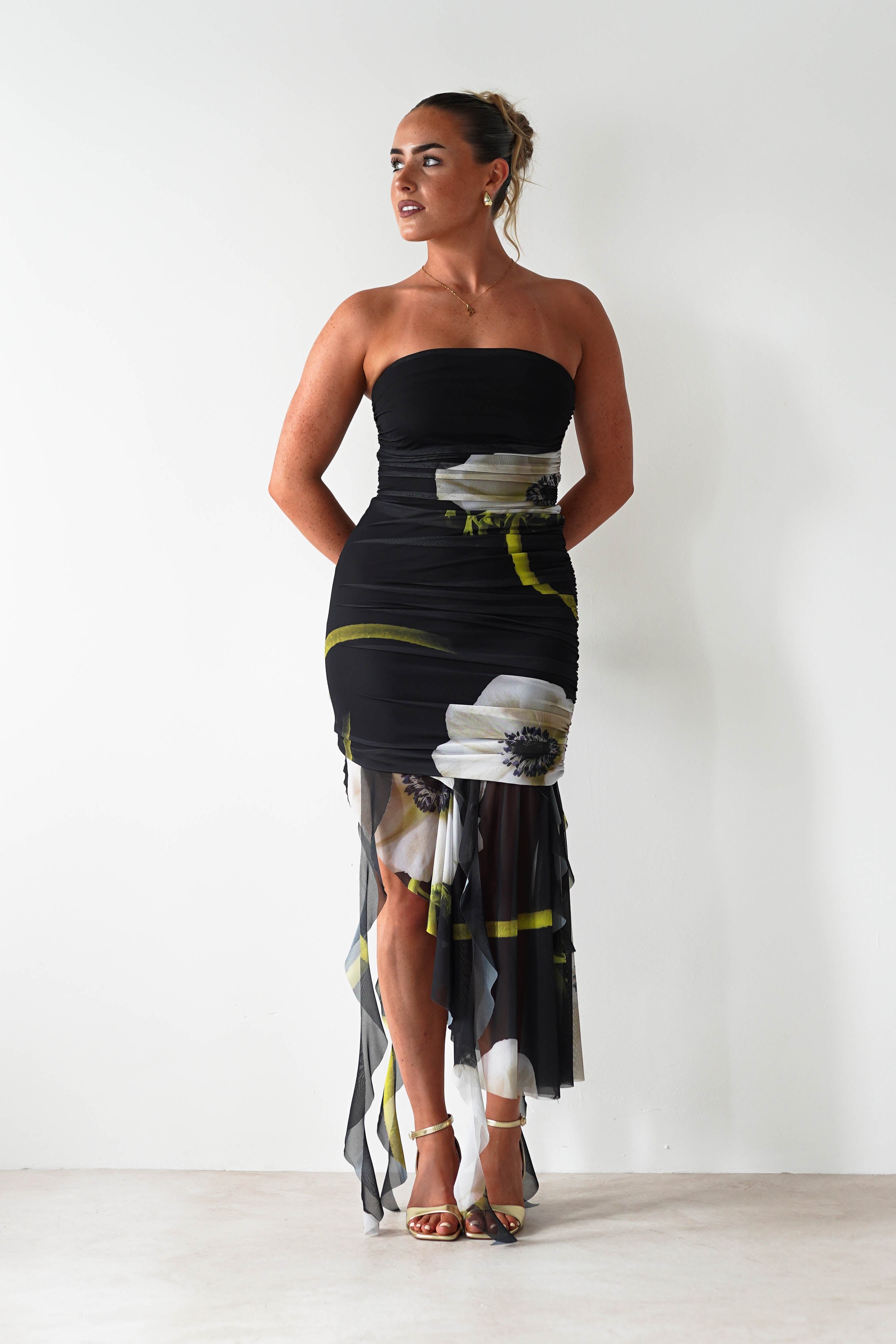 lonka Dresses 1*DONE - S5Y2622 BLACK RUCHED MIDI - LONKA