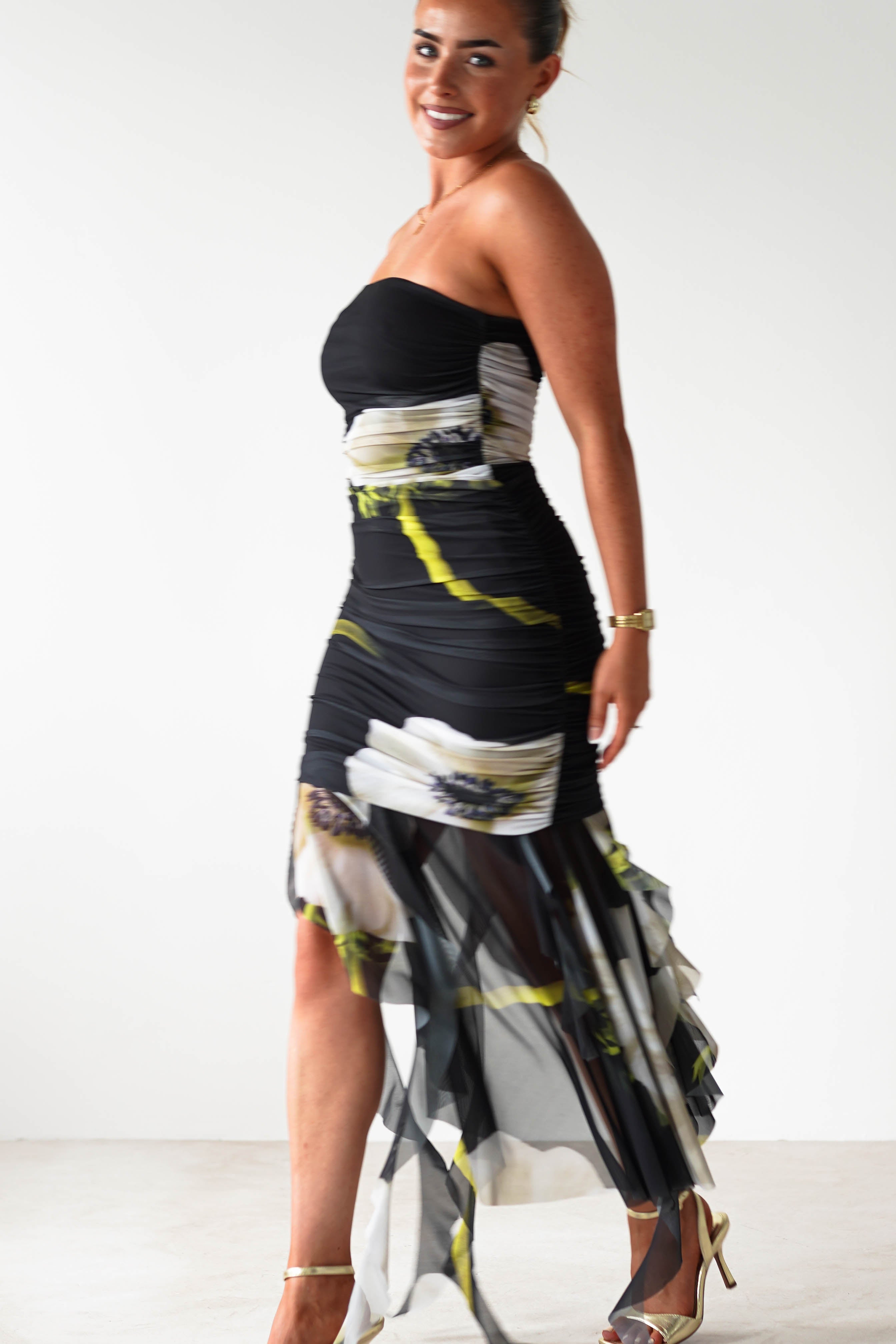 lonka Dresses 1*DONE - S5Y2622 BLACK RUCHED MIDI - LONKA