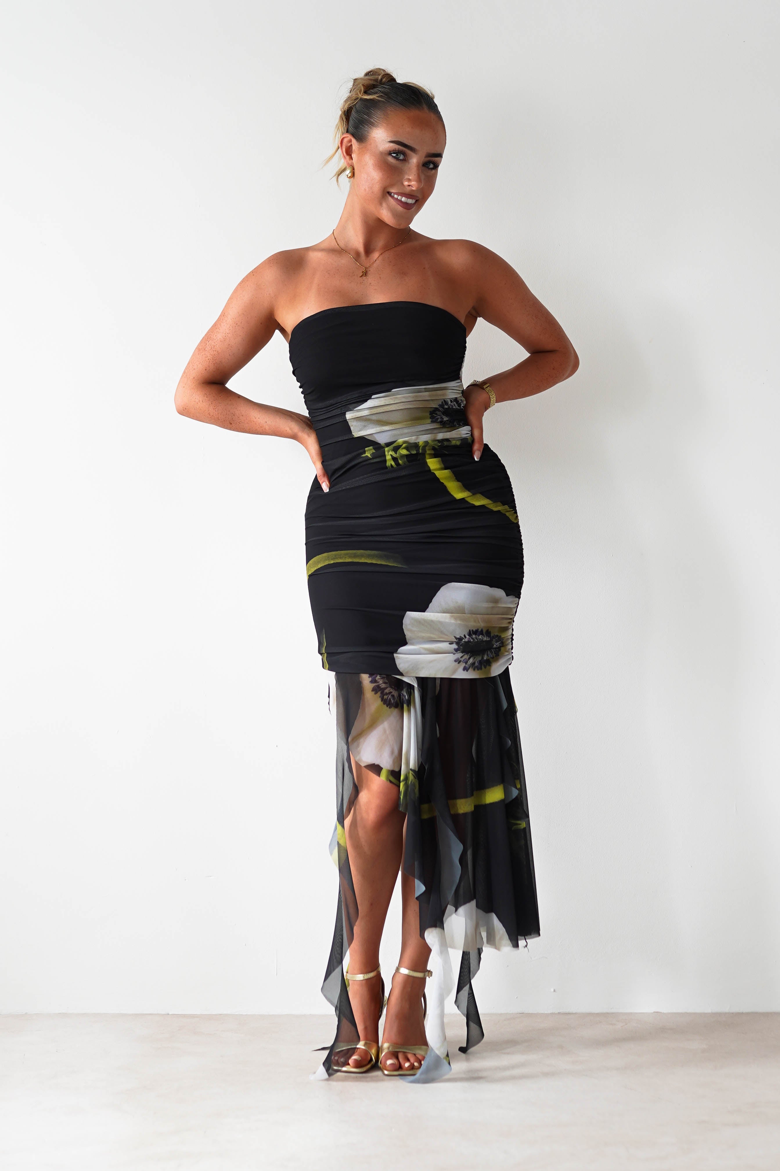 lonka Dresses 1*DONE - S5Y2622 BLACK RUCHED MIDI - LONKA