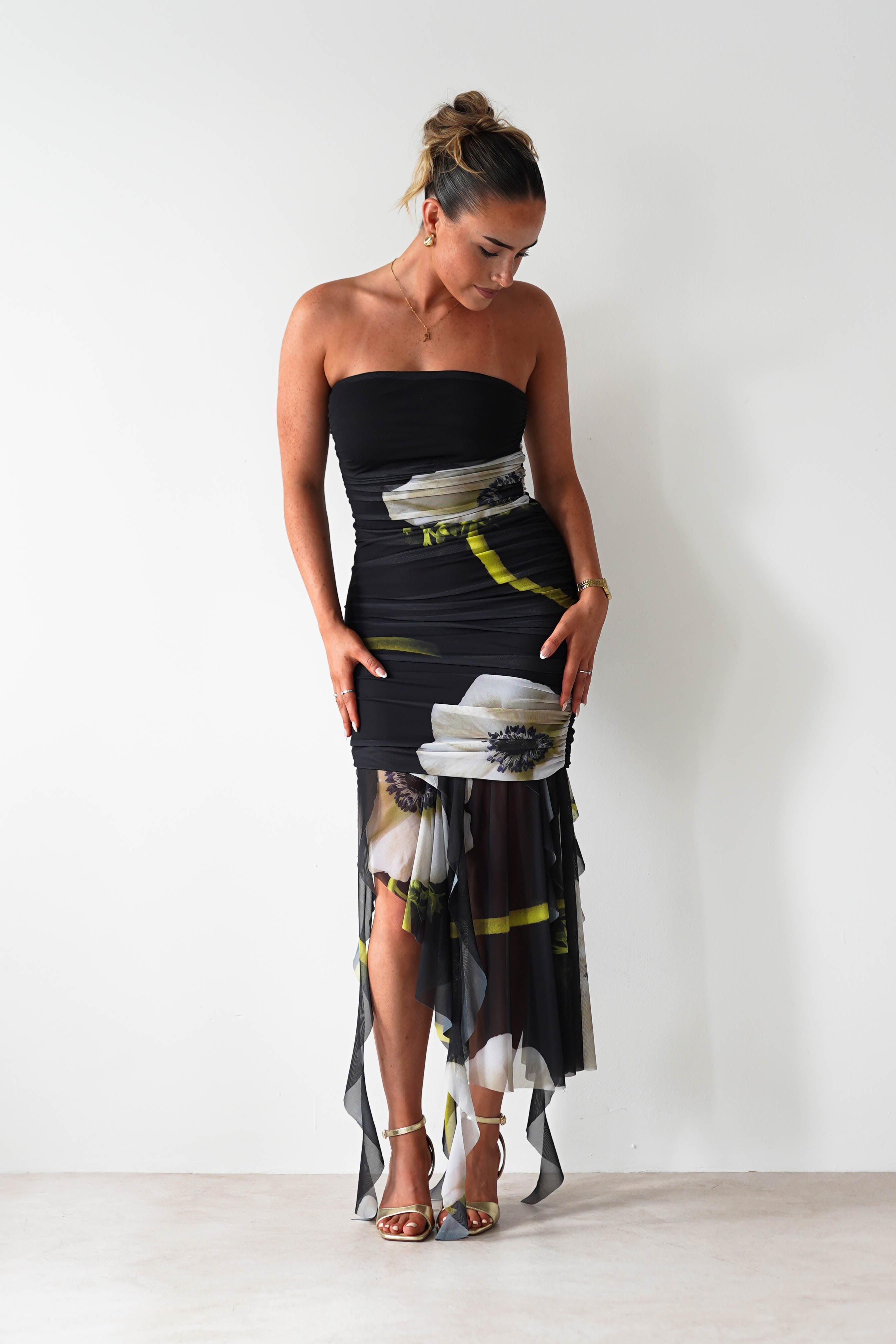 lonka Dresses 1*DONE - S5Y2622 BLACK RUCHED MIDI - LONKA