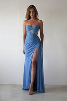 Robyn Draped Fitted Stapless Gown | Blue - Oh Hello Clothing