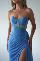 Robyn Draped Fitted Stapless Gown | Blue - Oh Hello Clothing