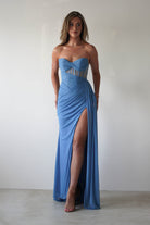 Robyn Draped Fitted Stapless Gown | Blue - Oh Hello Clothing