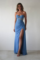 Robyn Draped Fitted Stapless Gown | Blue - Oh Hello Clothing