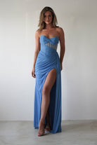 Robyn Draped Fitted Stapless Gown | Blue - Oh Hello Clothing