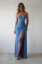 Robyn Draped Fitted Stapless Gown | Blue - Oh Hello Clothing