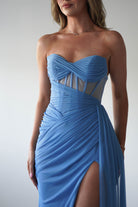 Robyn Draped Fitted Stapless Gown | Blue - Oh Hello Clothing
