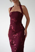 sasha Dresses 1*DONE-SASHA-6149D-WINE FLORAL EMBROIDERY DRESS