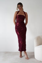 sasha Dresses 1*DONE-SASHA-6149D-WINE FLORAL EMBROIDERY DRESS