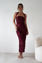 sasha Dresses 1*DONE-SASHA-6149D-WINE FLORAL EMBROIDERY DRESS