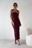 sasha Dresses 1*DONE-SASHA-6149D-WINE FLORAL EMBROIDERY DRESS
