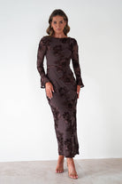 sasha Dresses 1*DONE-SASHA-64623D08OH-BROWN FLORAL EMBROIDERED LONG SLEEVE DRESS