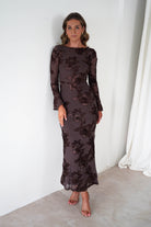 sasha Dresses 1*DONE-SASHA-64623D08OH-BROWN FLORAL EMBROIDERED LONG SLEEVE DRESS