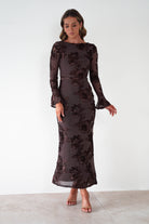 sasha Dresses 1*DONE-SASHA-64623D08OH-BROWN FLORAL EMBROIDERED LONG SLEEVE DRESS