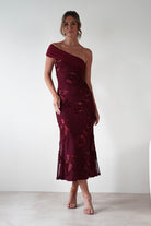 sasha Dresses 1*DONE-SASHA-64793DI2- WINE WITH FLORAL EMBROIDERY THROUGHOUT