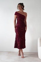 sasha Dresses 1*DONE-SASHA-64793DI2- WINE WITH FLORAL EMBROIDERY THROUGHOUT