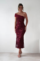 sasha Dresses 1*DONE-SASHA-64793DI2- WINE WITH FLORAL EMBROIDERY THROUGHOUT
