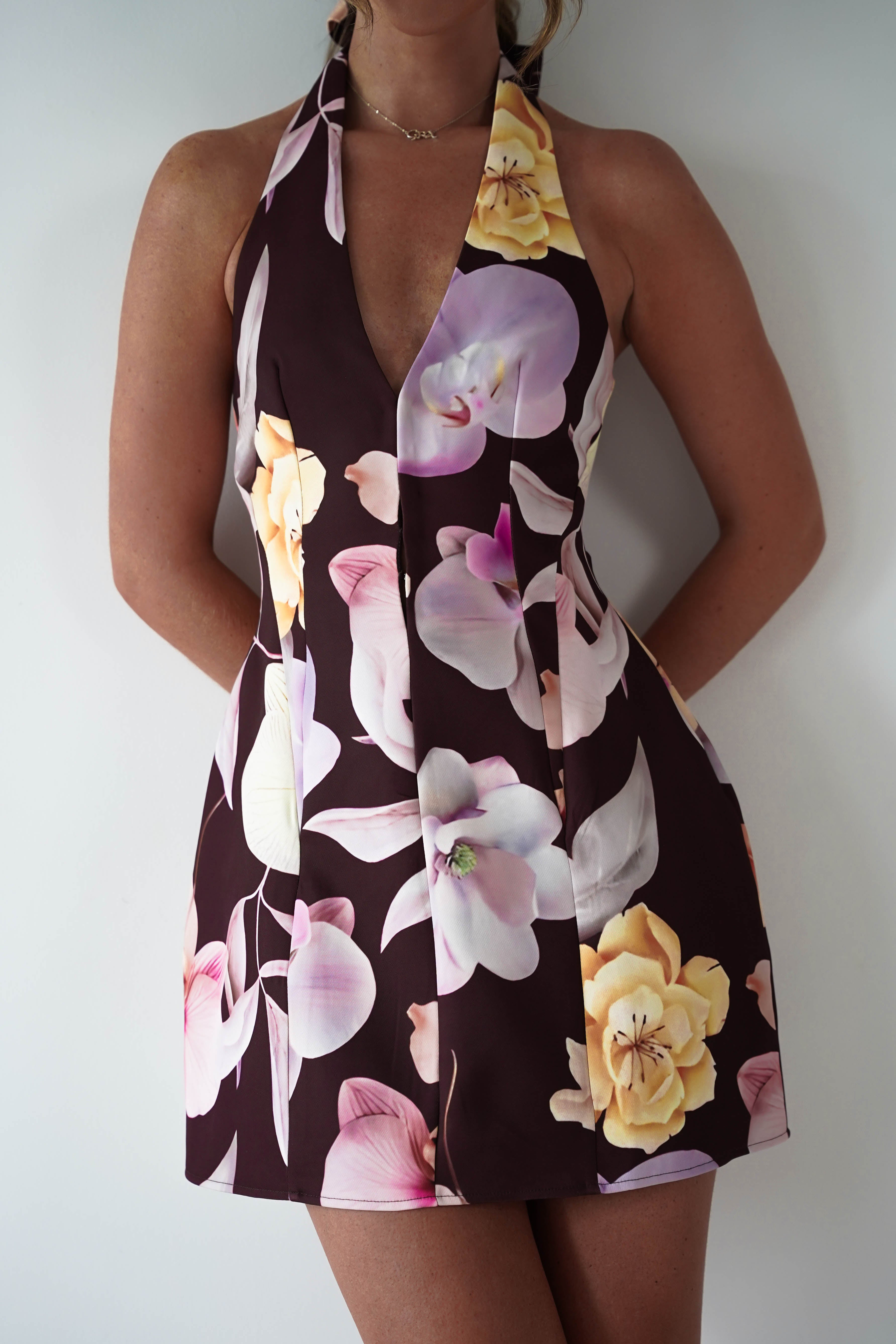 Sasha Dresses 1*DONE-SASHA-BROO91D130H-BROWN FLORAL MINI DRESS