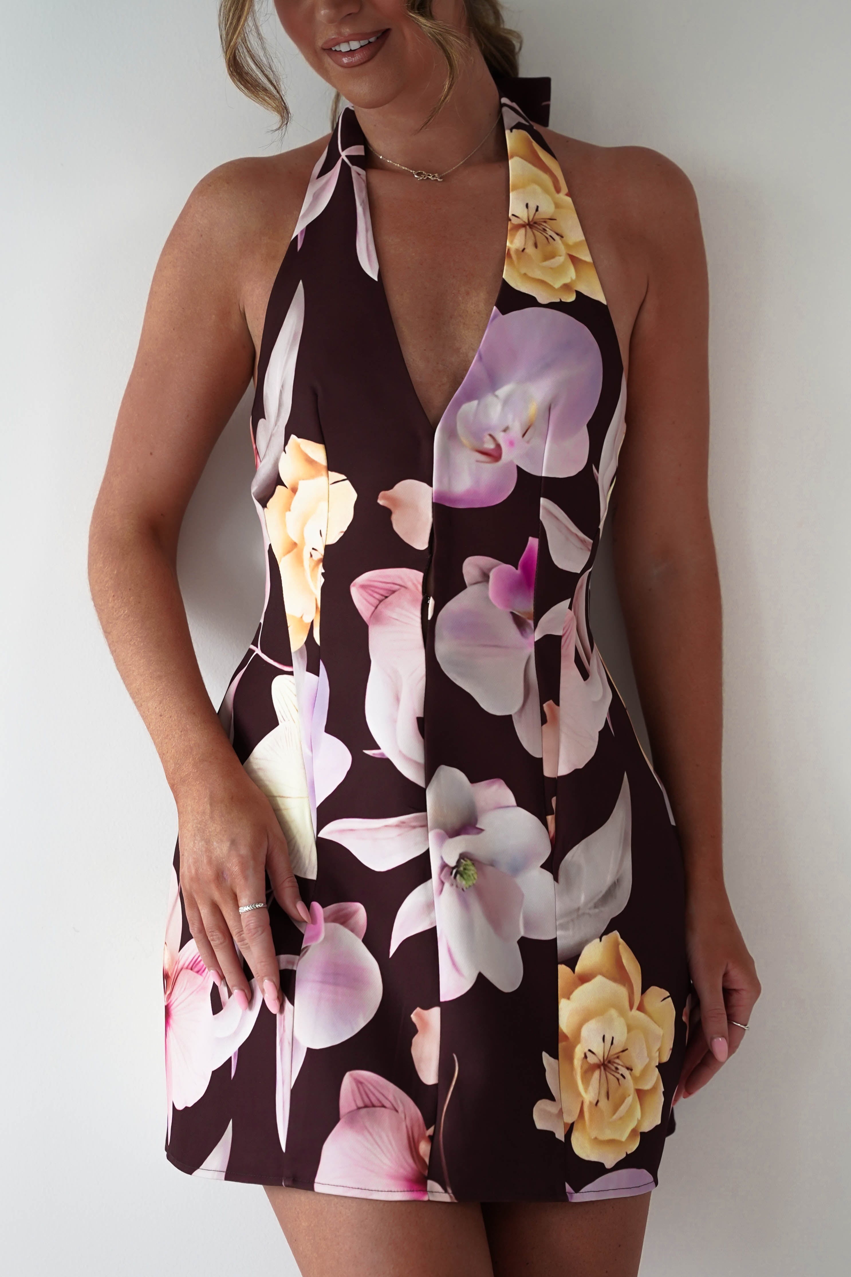 Sasha Dresses 1*DONE-SASHA-BROO91D130H-BROWN FLORAL MINI DRESS