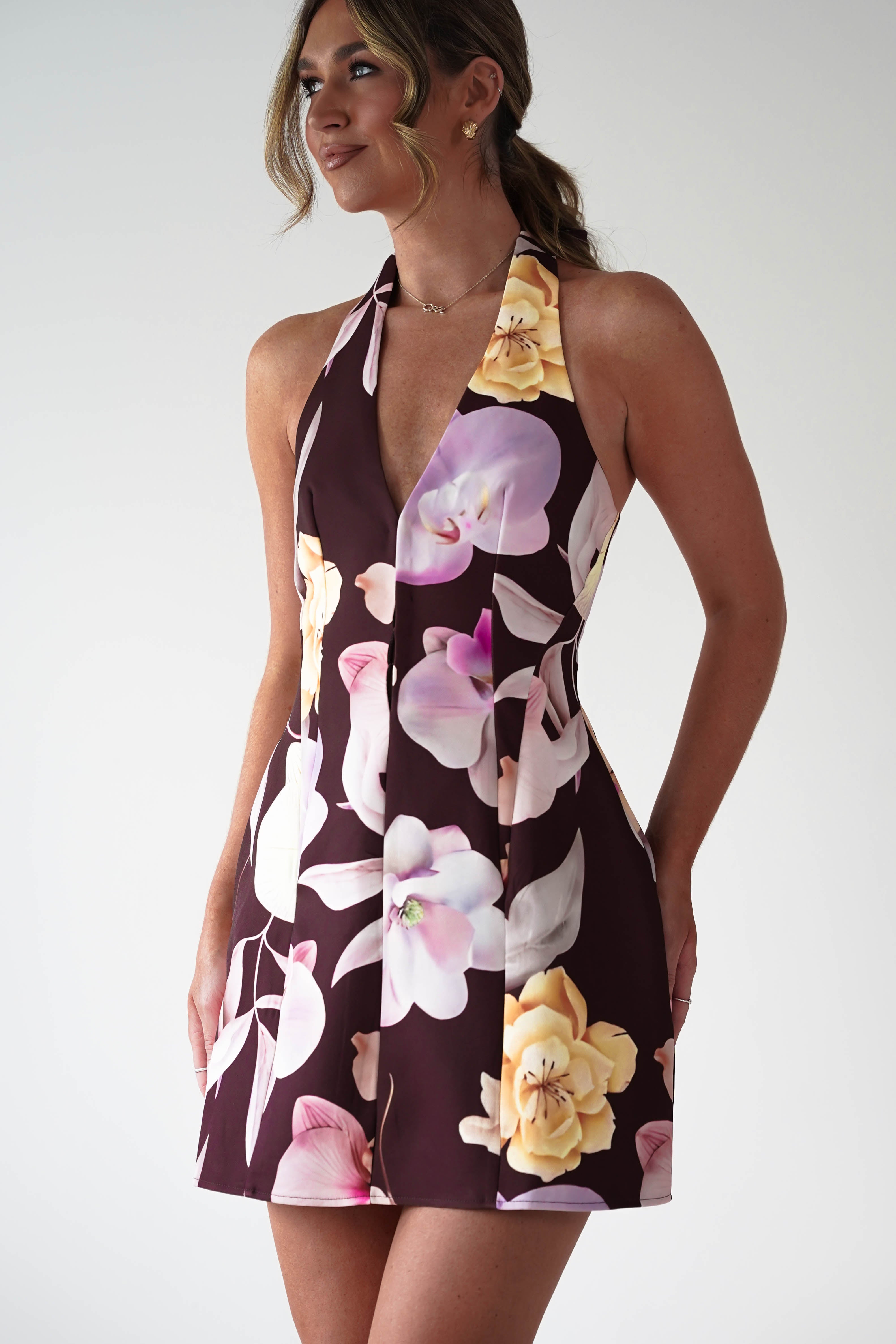 Sasha Dresses 1*DONE-SASHA-BROO91D130H-BROWN FLORAL MINI DRESS