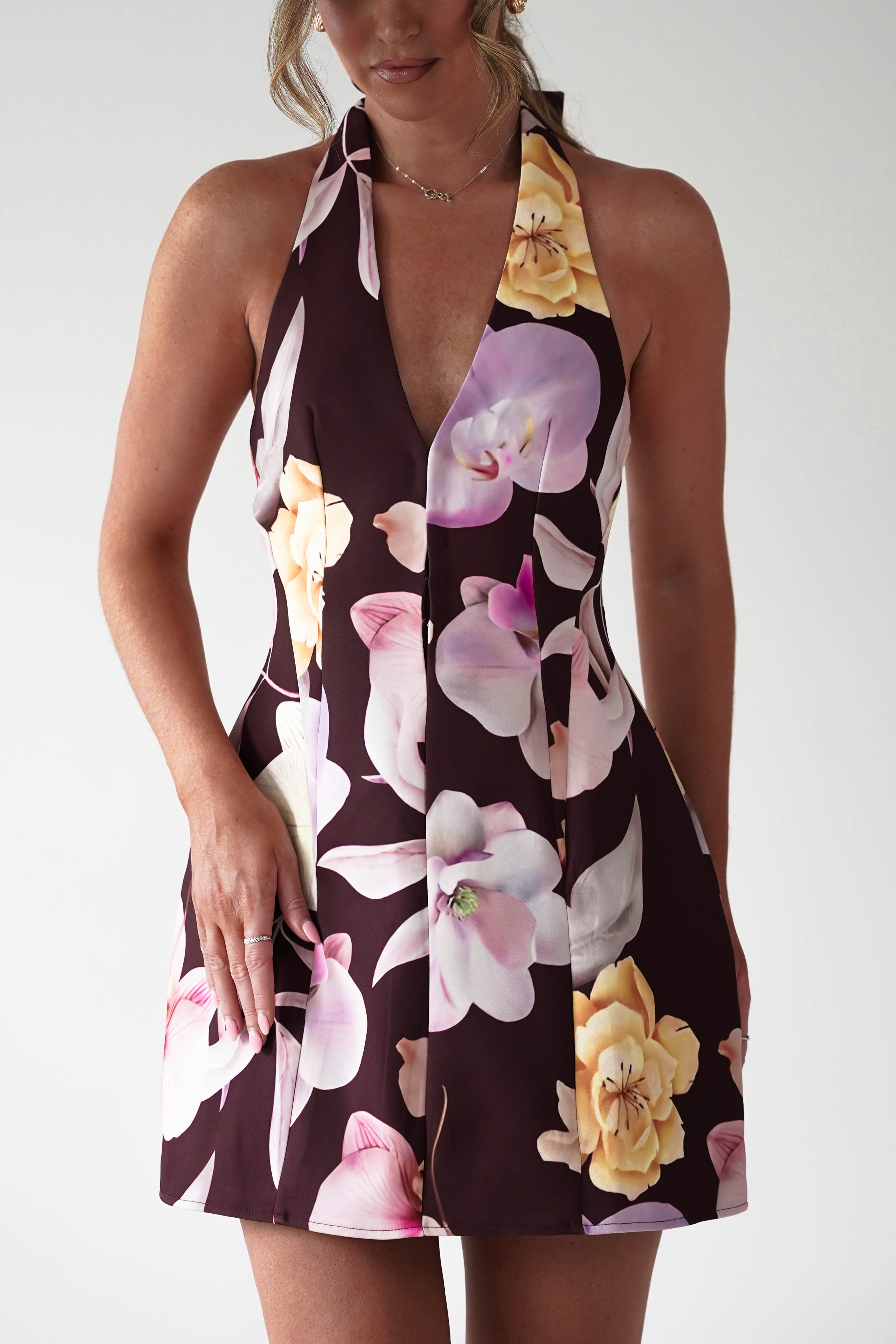 Sasha Dresses 1*DONE-SASHA-BROO91D130H-BROWN FLORAL MINI DRESS