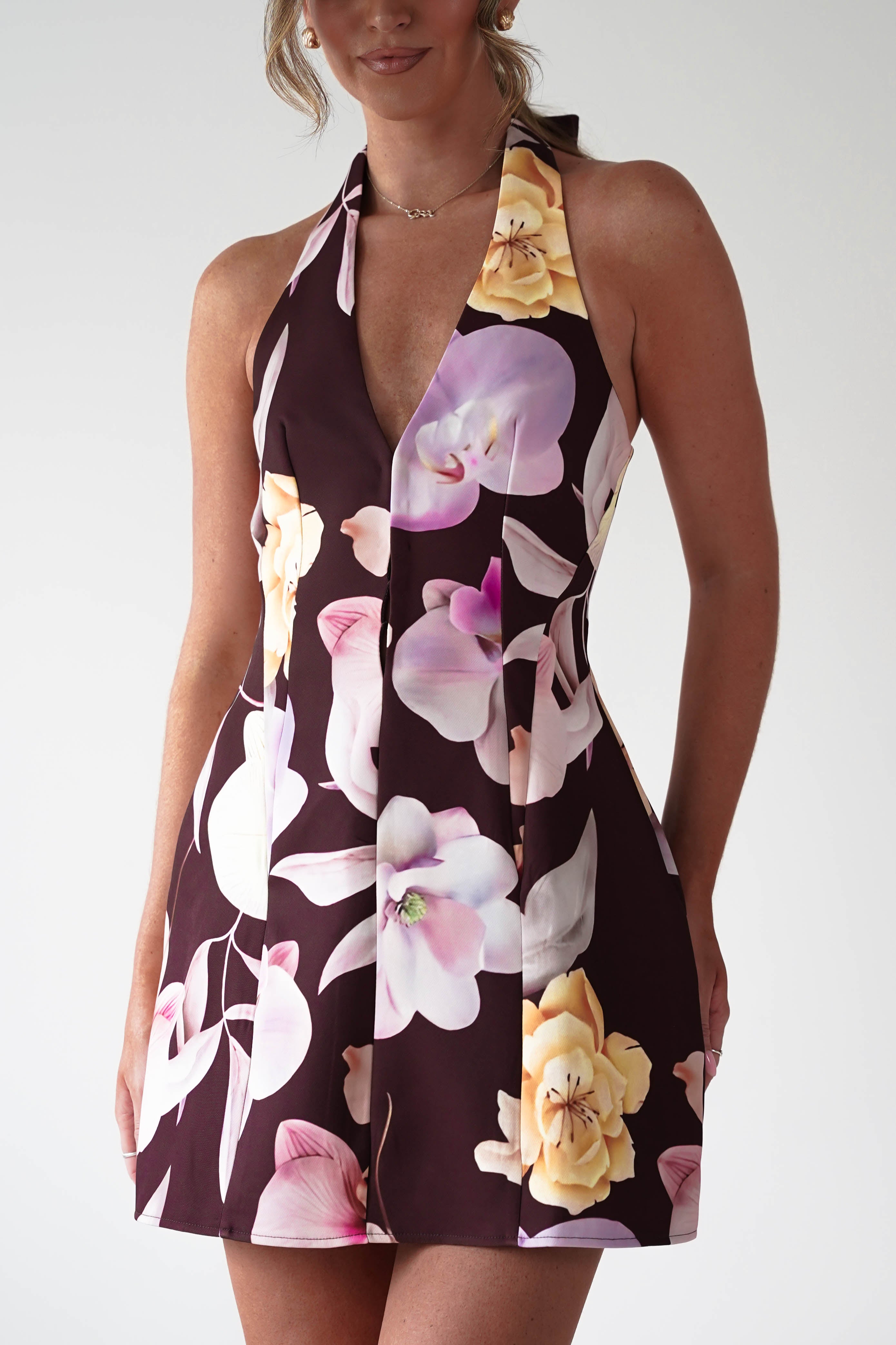 Sasha Dresses 1*DONE-SASHA-BROO91D130H-BROWN FLORAL MINI DRESS