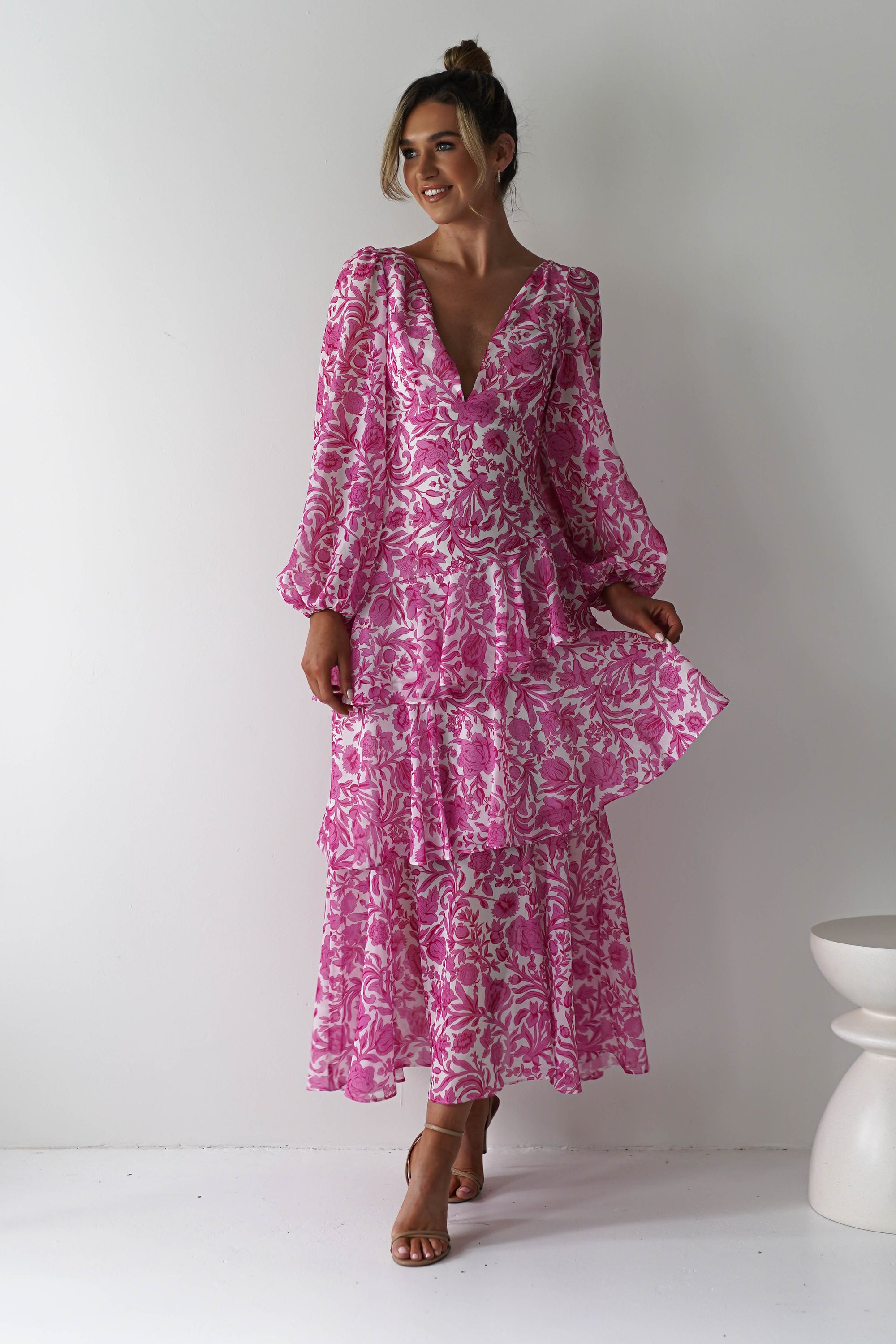Tammie Long Sleeve Maxi Dress | Pink Floral | Oh Hello Clothing | XS (6)