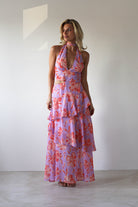 SASHA Wedding Guest Dresses Lohan Ruffle Floral Maxi Print Dress | Lilac