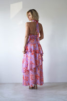 SASHA Wedding Guest Dresses Lohan Ruffle Floral Maxi Print Dress | Lilac