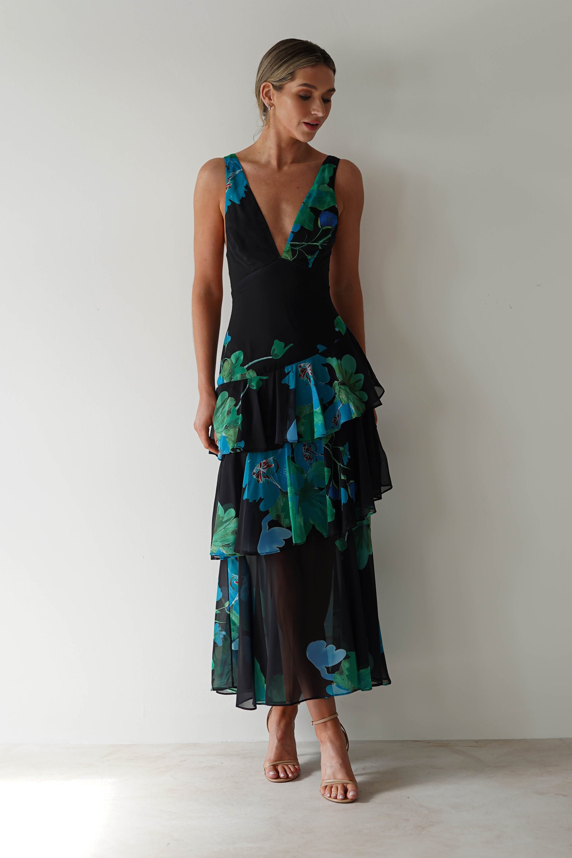 Lenora Floral Print Maxi Dress | Black Print - Oh Hello Clothing