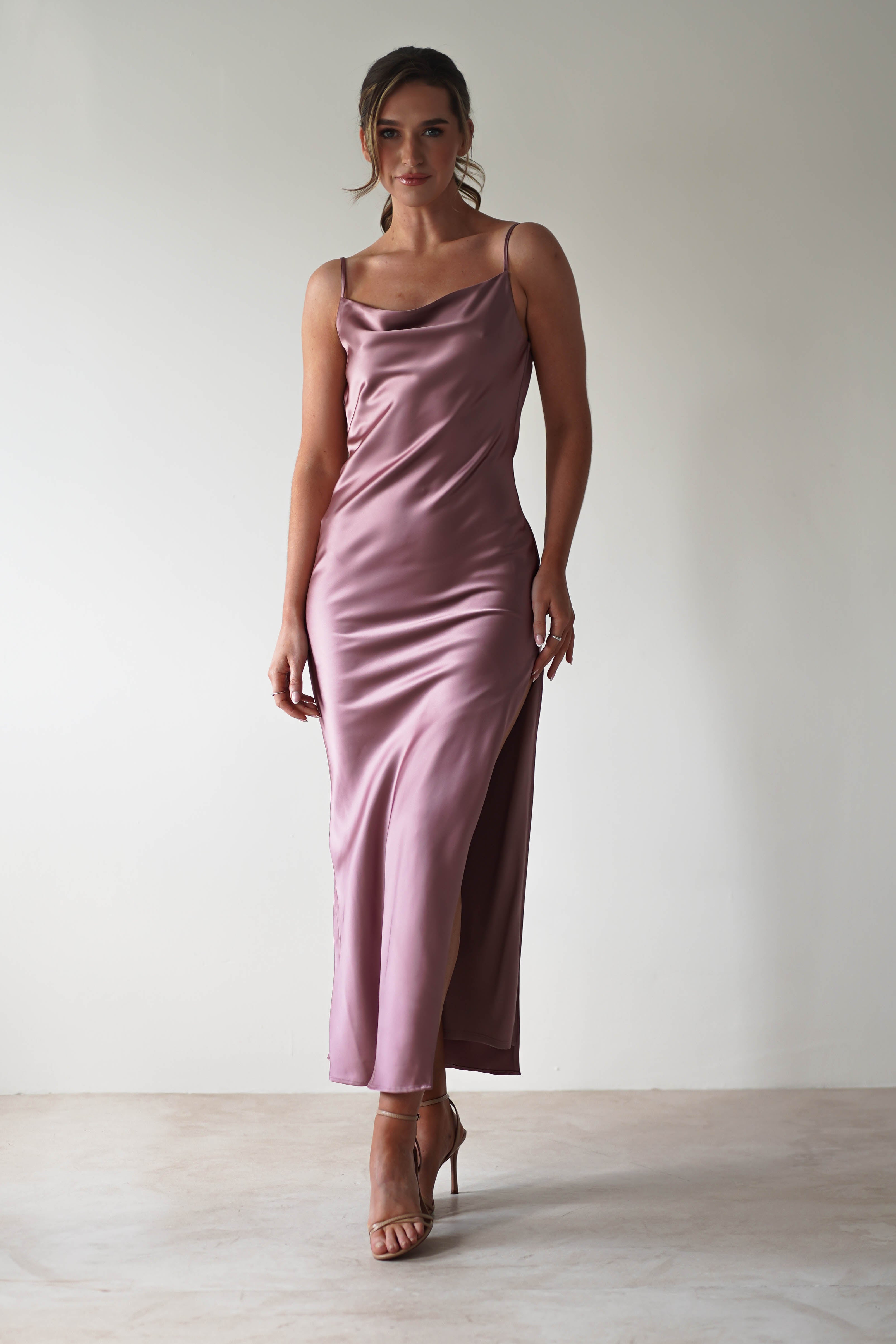 Luiza Low Back Satin Maxi Dress | Mauve