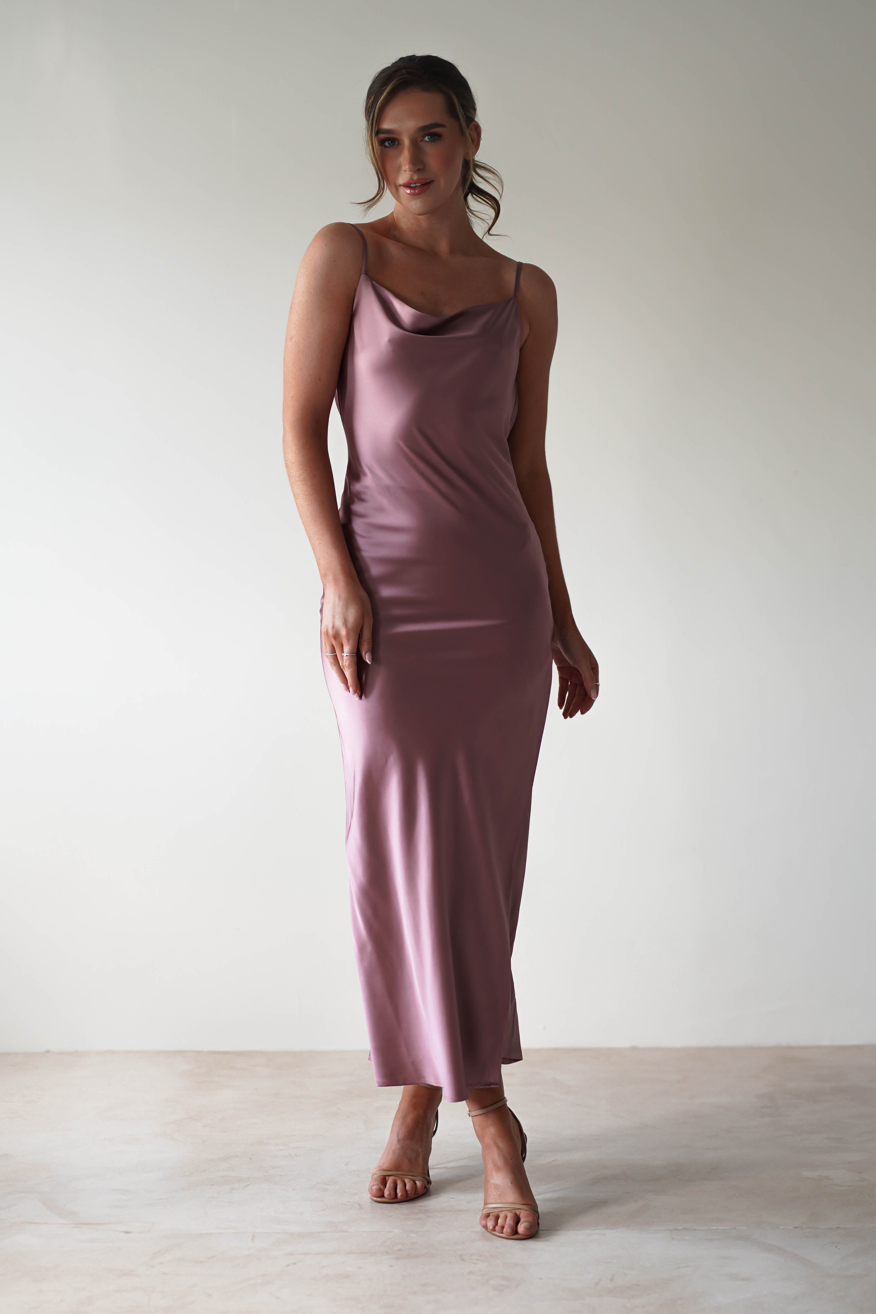 Luiza Low Back Satin Maxi Dress | Mauve